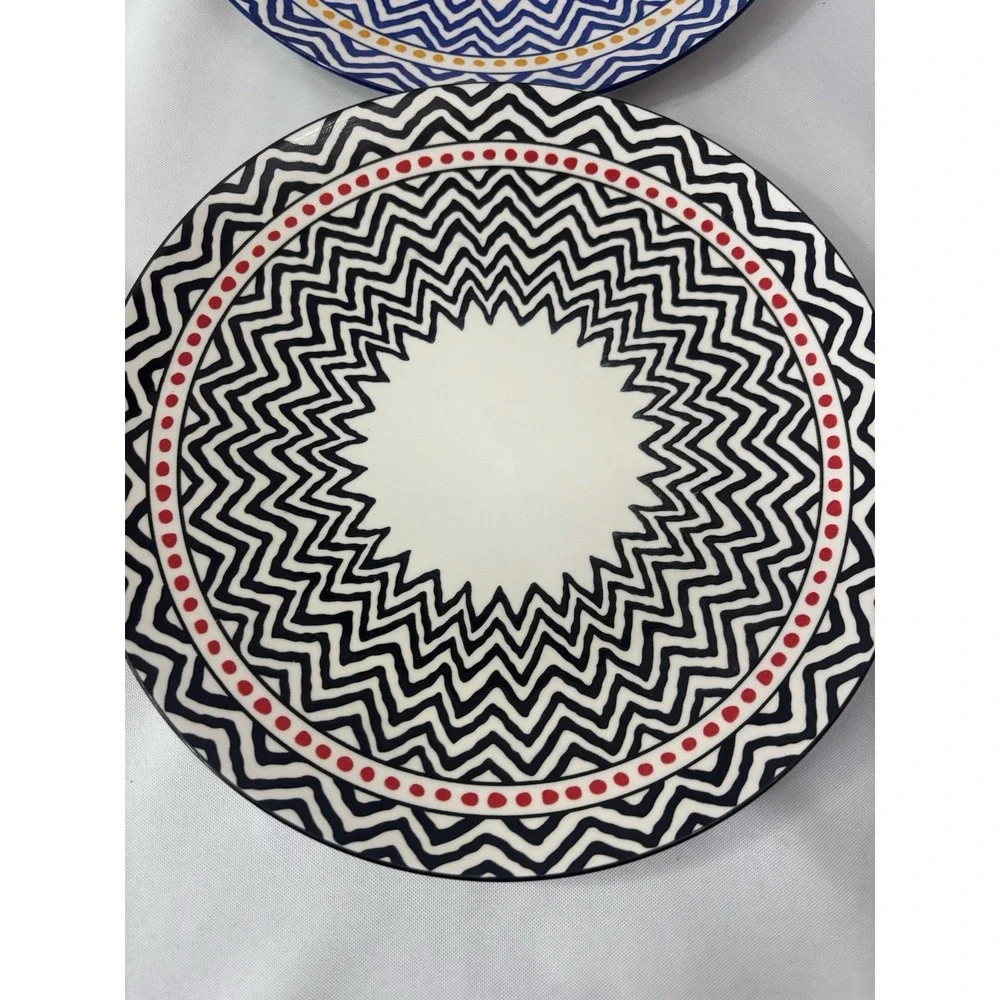 Set Of 6‎ Handmade Geometric Zig Zag Colorful Dinner Plates  10.25